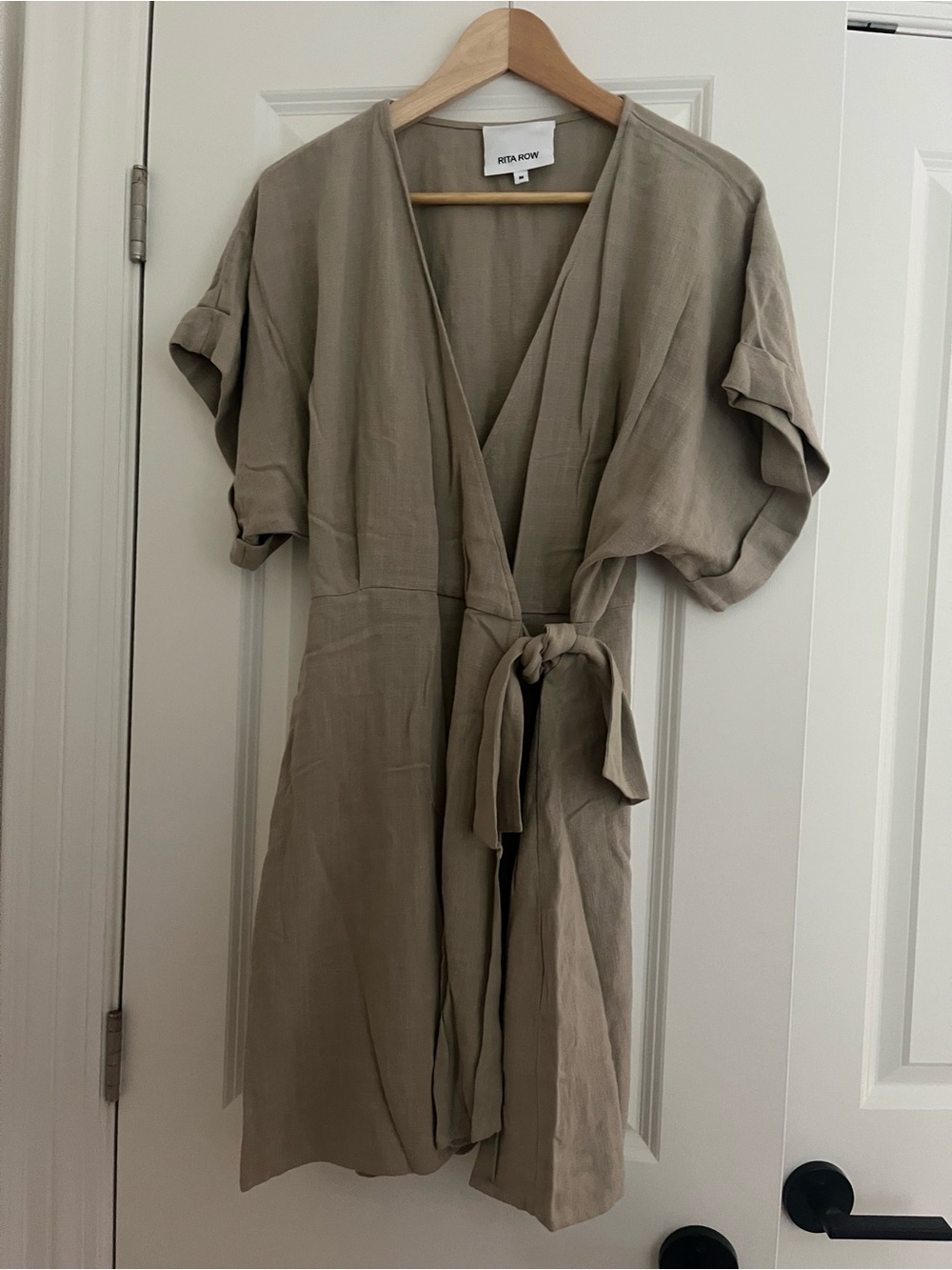Rita Row Taupe Mini Wrap Dress with Tie Waist